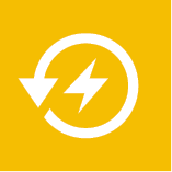 Gelbes Icon mit rundem geschlossenen Pfeil und Blitz in der Mitte