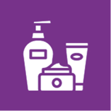 Violettes Icon mit verschiedenen Kosmetikartikeln