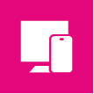 Pinkes Icon mit Computer und Handy