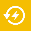 Gelbes Icon mit rundem geschlossenen Pfeil und Blitz in der Mitte